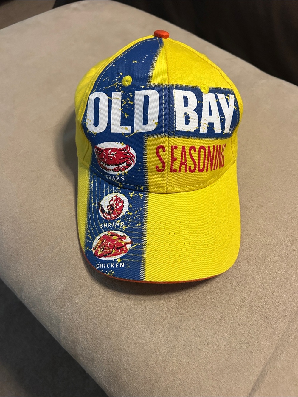 New old Bay, yellow and blue seasoning hat